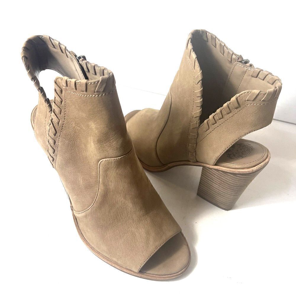 Vince Camuto Womens Size 9.5M Brown Nubuck Peep Toe Ankle Bootie High Heels Shoe